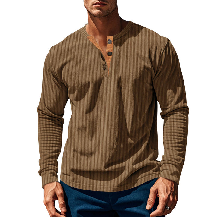 Herren nan geripptes Henley-Longsleeve mit Stehkragen, verdeckter Knopfleiste und relaxed Fit Drune