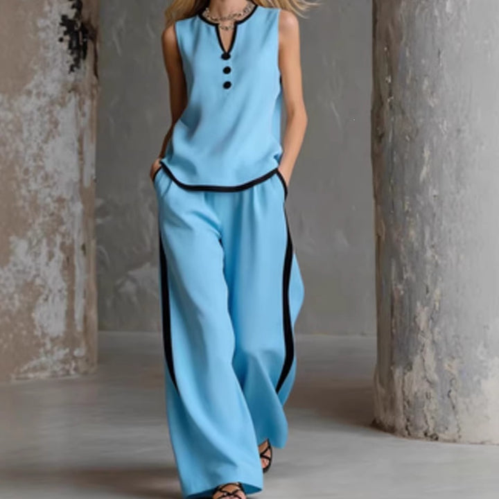 Damen Elegantes Zweiteiler-Set mit schickem Oberteil und weiten Hosen Drune