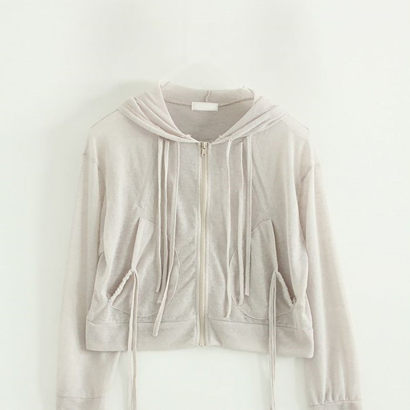 Damen modische cropped Kapuzenjacke mit praktischem Reißverschluss Drune