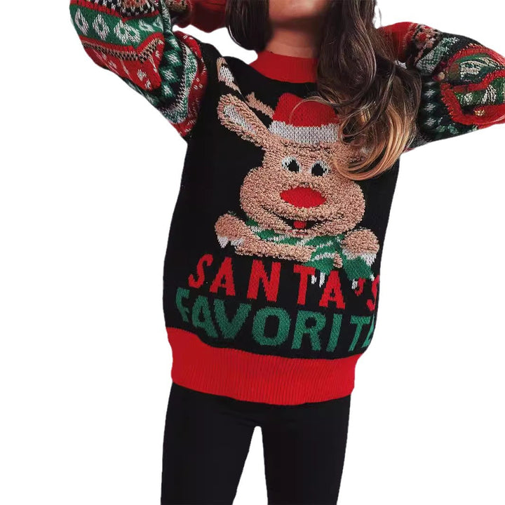 Damen Weihnachtspullover mit festlichem Rentier-Motiv und kunterbunten Strickdetails Drune