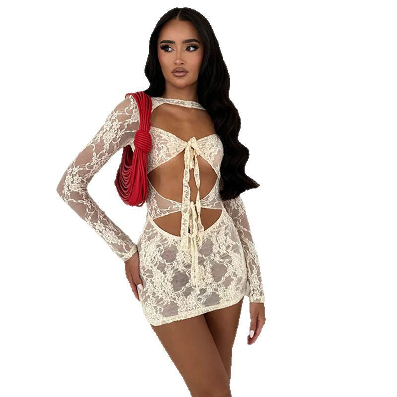 Damen Spaghetti-Träger Minikleid mit Cut-Out-Design Drune
