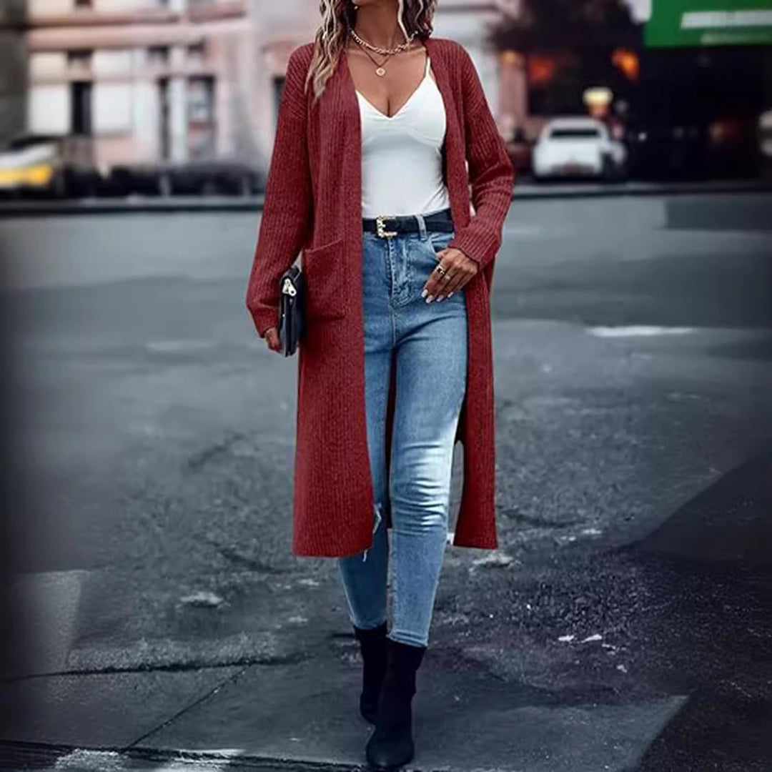 Damen Grobstrick-Cardigan mit offenen Taschen und lässigem Schnitt Drune