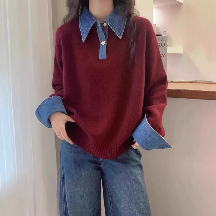 Damen Pullover mit modischem Hemdkragen und weichem Material Drune