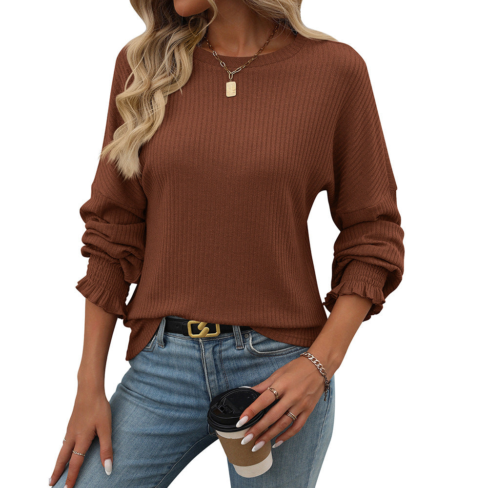 Damen lässiger Pullover mit feiner Rippstruktur und elastischen Bündchen Drune