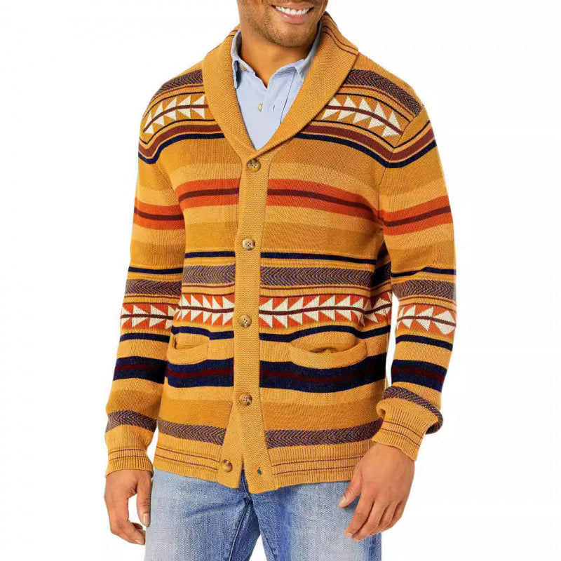 Herren Strickjacke mit geometrischem Muster und praktischen Taschen Drune