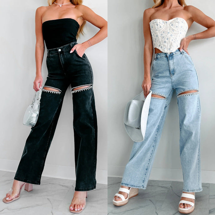 Damen Hochtaillierte Jeans mit durchbrochenem Design Drune