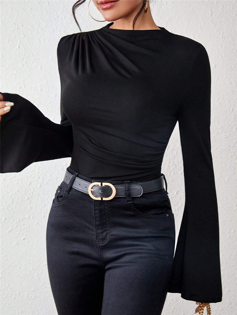 Damen Langarmshirt mit fließendem Schnitt und eleganten Trompetenärmeln Drune