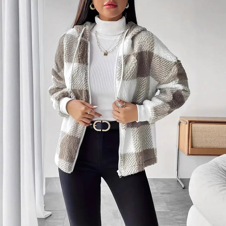 Damen Kuschelige Kapuzenjacke im Karodesign Drune