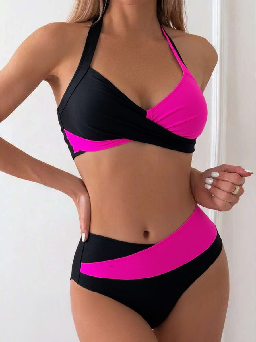 Damen Modischer Bikini mit asymmetrischem Schnitt und Kontrastdetails Drune