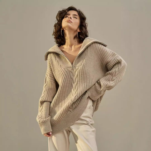 Damen kuscheliger Kapuzenpullover mit Reißverschluss Drune