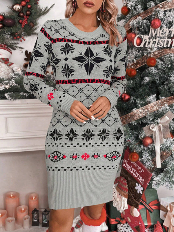 Damen Strickkleid mit festlichem Norweger-Muster und modernem Schnitt Drune