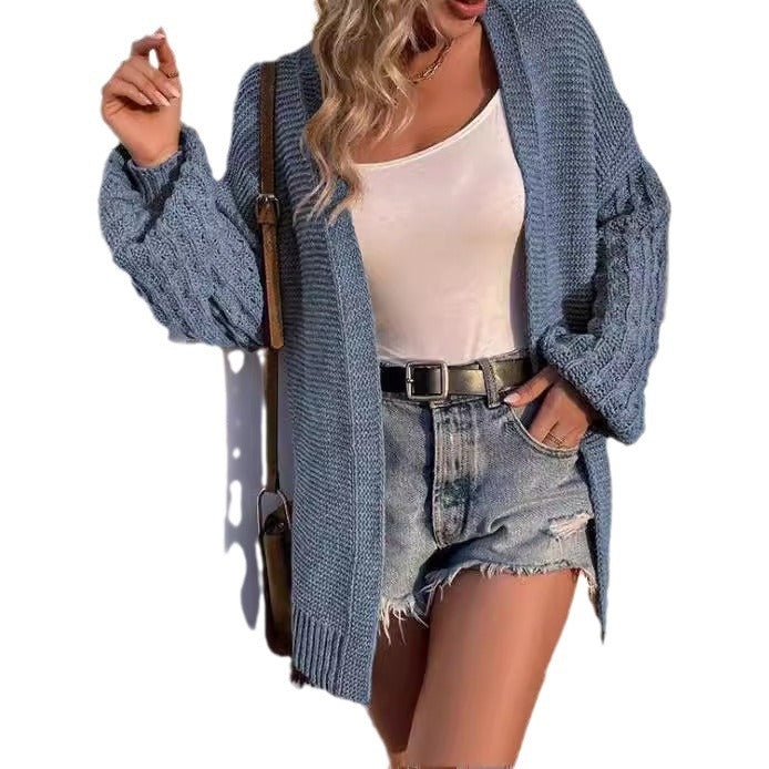 Damen Grobstrickjacke mit offenem Schnitt und dekorativen Zopfmustern Drune