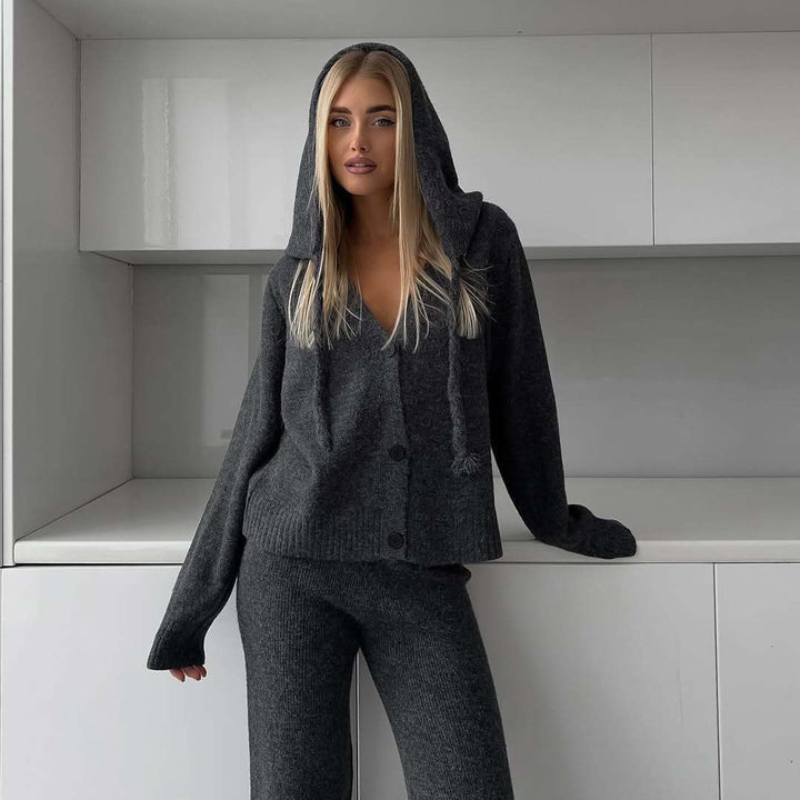 Damen Set aus weichem Strick mit Cardigan und weiten Hosen Drune