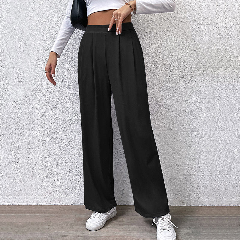 Damen elegante Palazzo-Hose mit hohem Bund und feinen Falten Drune