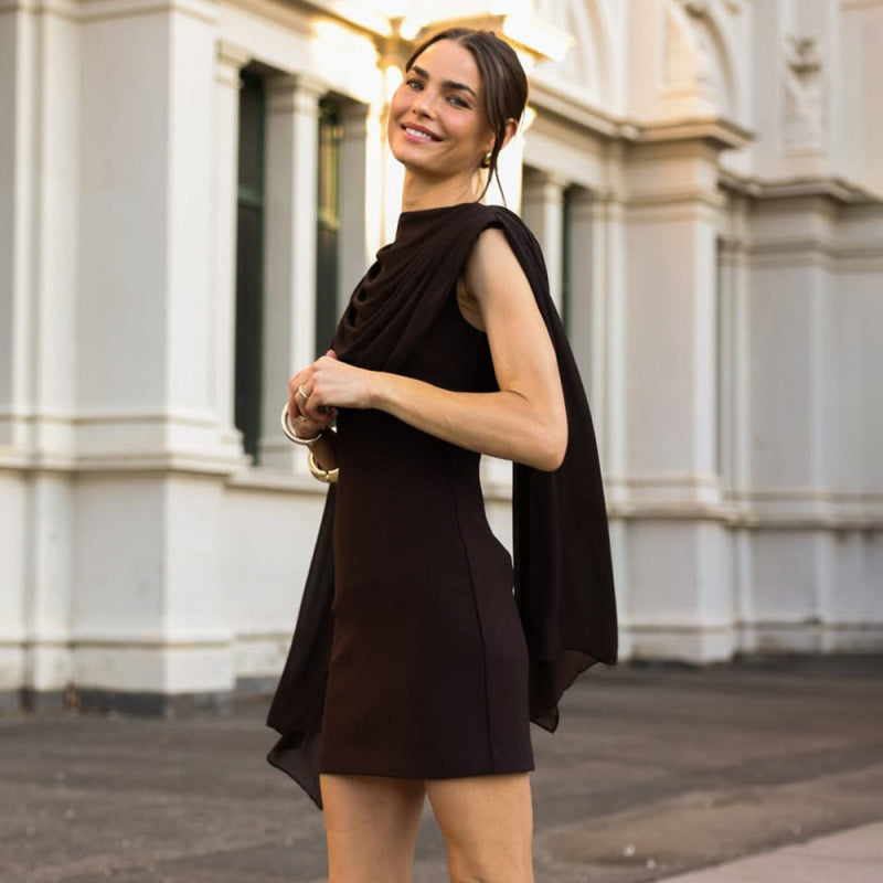 Damen Elegantes Cocktailkleid mit drapierter Schulterpartie und figurbetontem Schnitt Drune