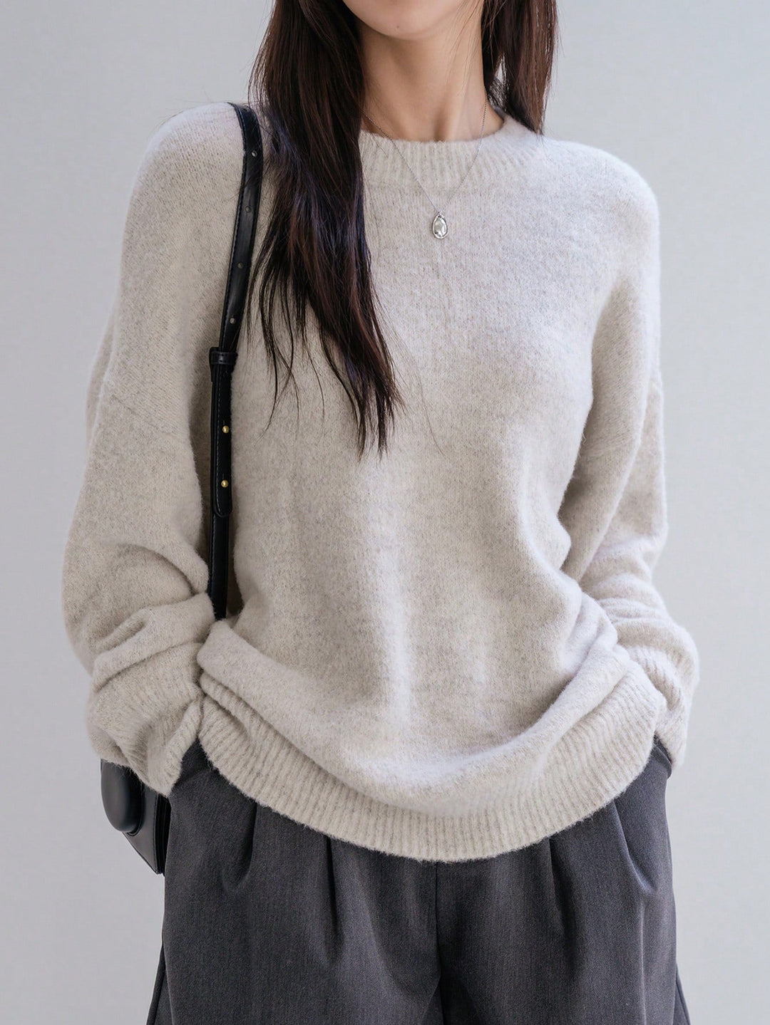 Damen Oversized Strickpullover mit weichem Fleece und modernen Details Drune