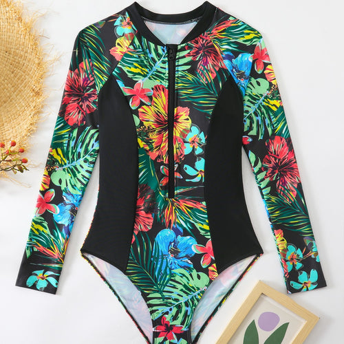 Damen Einteiler Badeanzug mit floralem Muster Drune