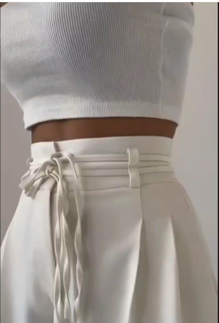 Damen Bequeme Bundfalten-Hose mit elastischem Taillenbund Drune