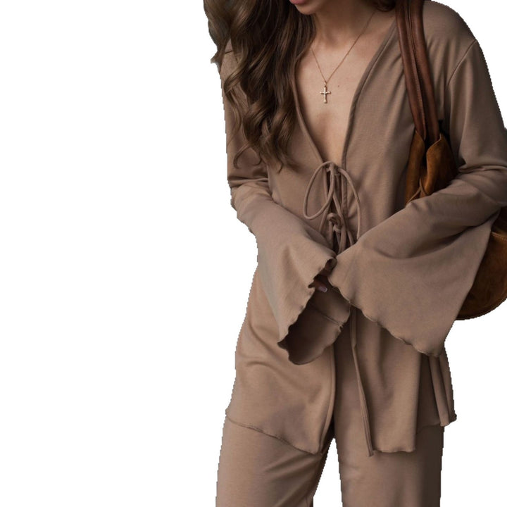 Damen Lässiges Zweiteiler-Set mit schickem Frontschnürdetail und weichem Stoff Drune