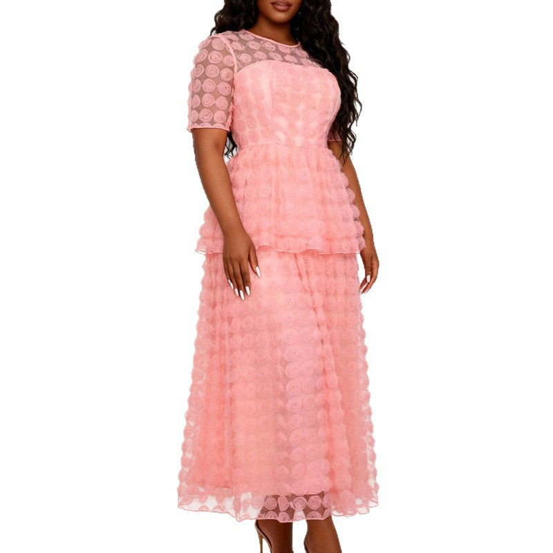 Damen Elegantes Maxi-Kleid mit floralem Volant-Design Drune