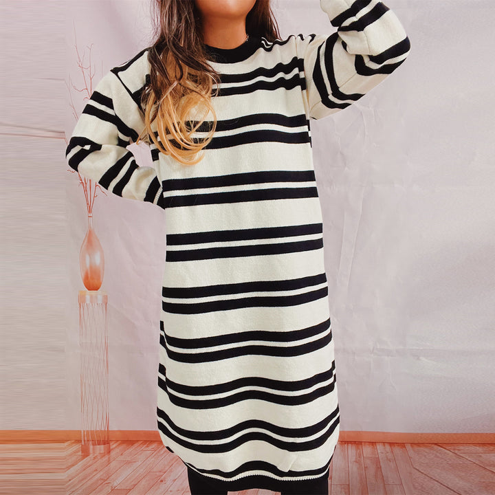 Damen lässiges Strickkleid mit modernem Streifenmuster Drune