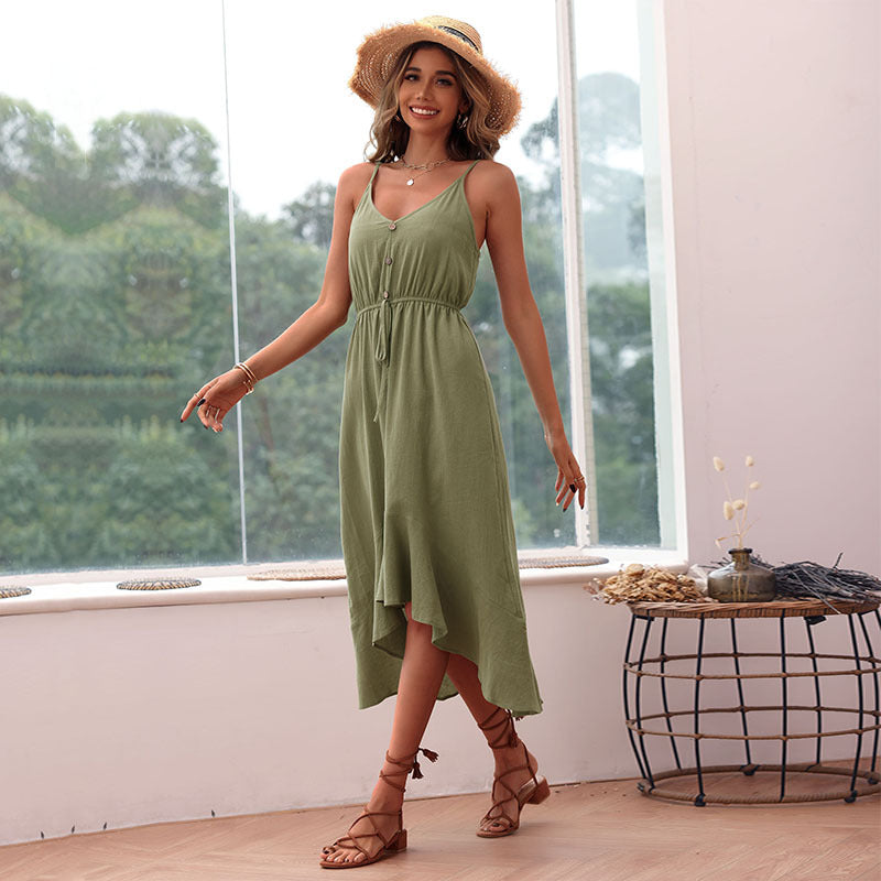 Damen Maxikleid mit schwingendem Volant und Knopfdetails Drune