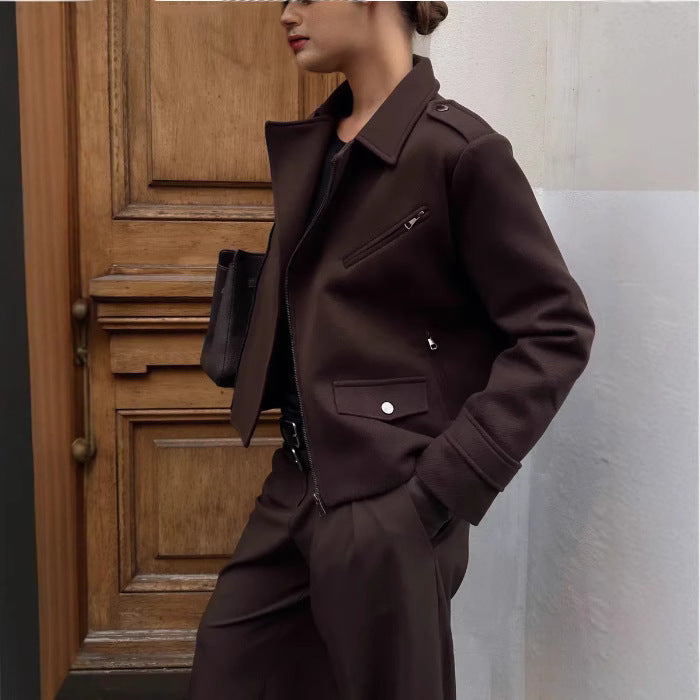 Damen modische cropped Jacke im minimalistischen Stil mit Taschen Drune