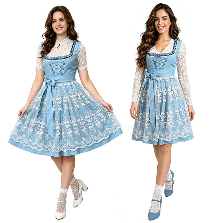 Damen nan traditionelles Dirndlkleid mit Spitzenbluse, geschnürtem Mieder und mehrlagigem Rock Drune