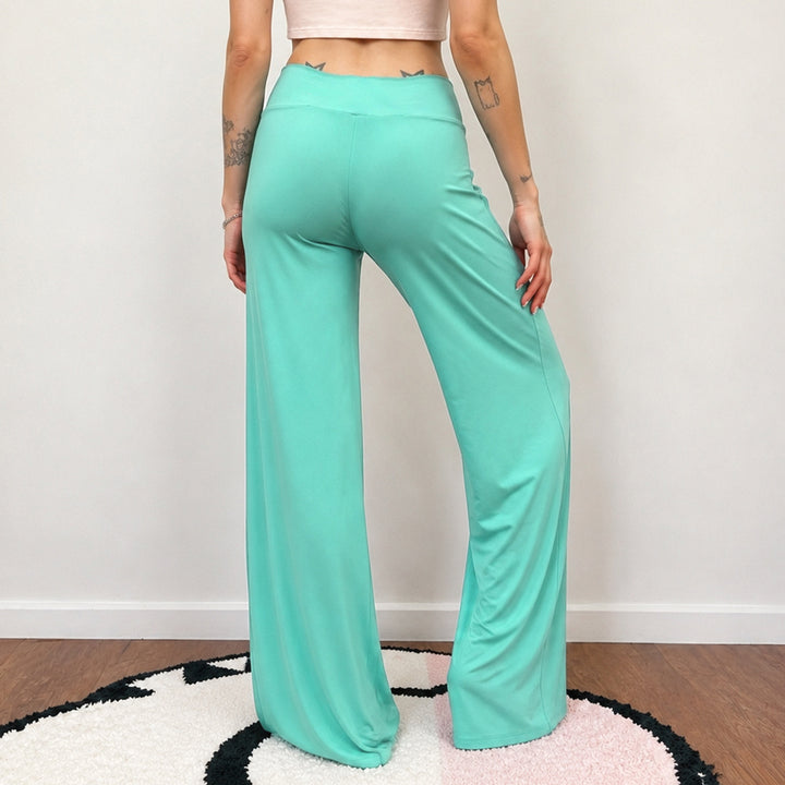 Damen nan weite Palazzo-Hose mit V-förmiger Bundnaht und elastischem Stretch-Jersey Drune
