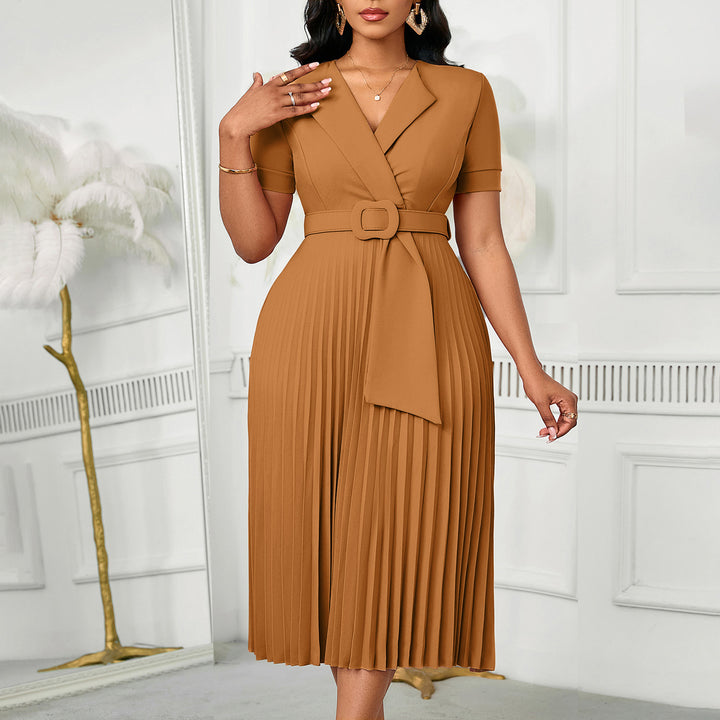 Damen Plissee Kleid mit tailliertem Blazer-Oberteil und abnehmbarem Gürtel Drune