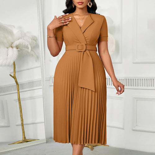 Damen Plissee Kleid mit tailliertem Blazer-Oberteil und abnehmbarem Gürtel Drune