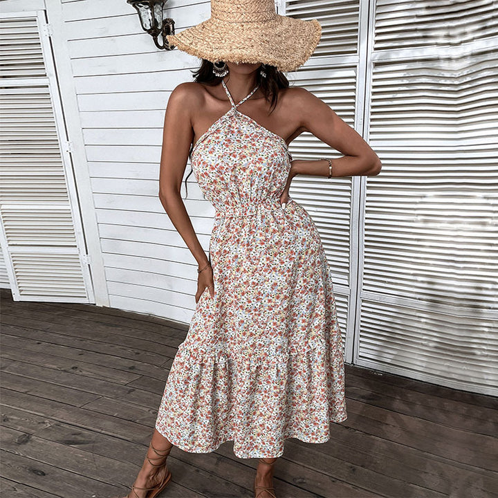 Damen Sommerliches Maxikleid mit floralem Design und hochgeschlossenem Schnitt Drune