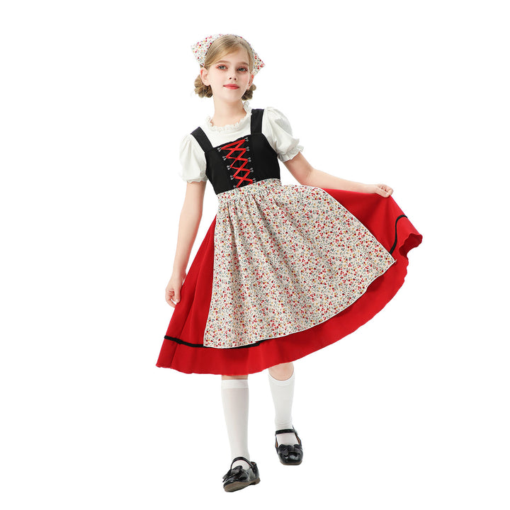 Damen nan traditionelles Kinderdirndl mit Schürze und Kopftuch Drune