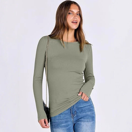 Damen Langarmshirt mit strukturiertem Rippdesign und dezentem Rundhalsausschnitt Drune