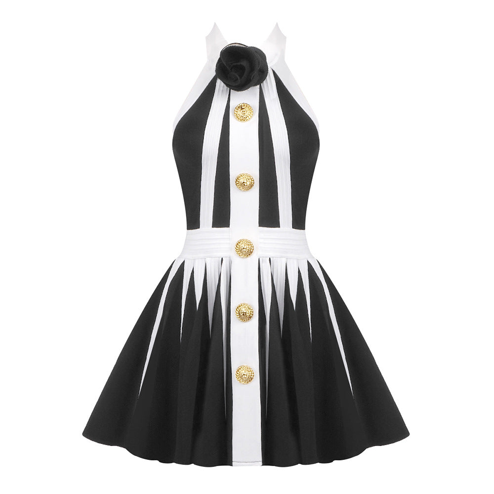 Damen Rockabilly Kleid mit Knopfdetails und floralem Dekor Drune