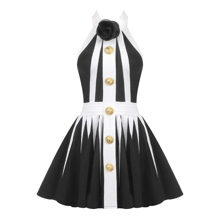 Damen Rockabilly Kleid mit Knopfdetails und floralem Dekor Drune