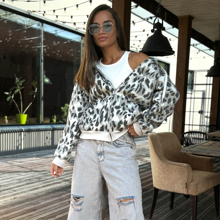 Damen Kapuzenjacke mit modernem Tierprint und praktischen Taschen Drune