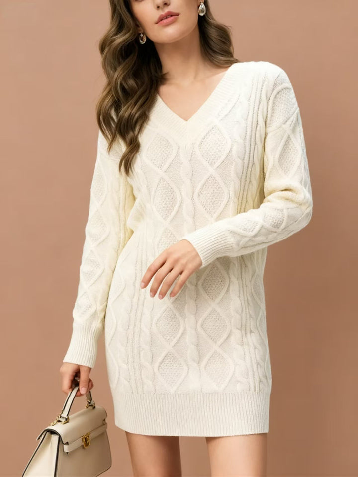 Damen Strickkleid mit tiefem V-Ausschnitt und strukturiertem Design Drune