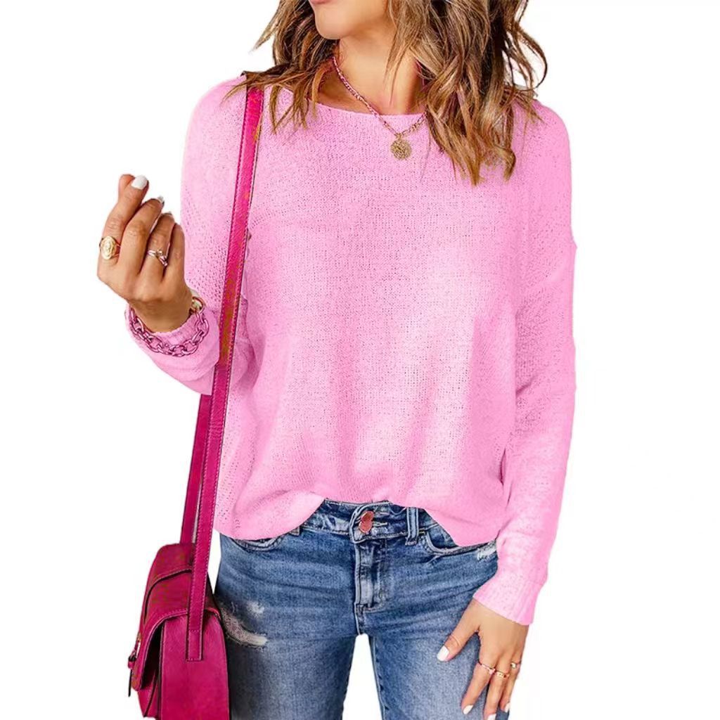 Damen Grober Strickpullover mit weitem Schnitt und dekorativem V-Ausschnitt Drune