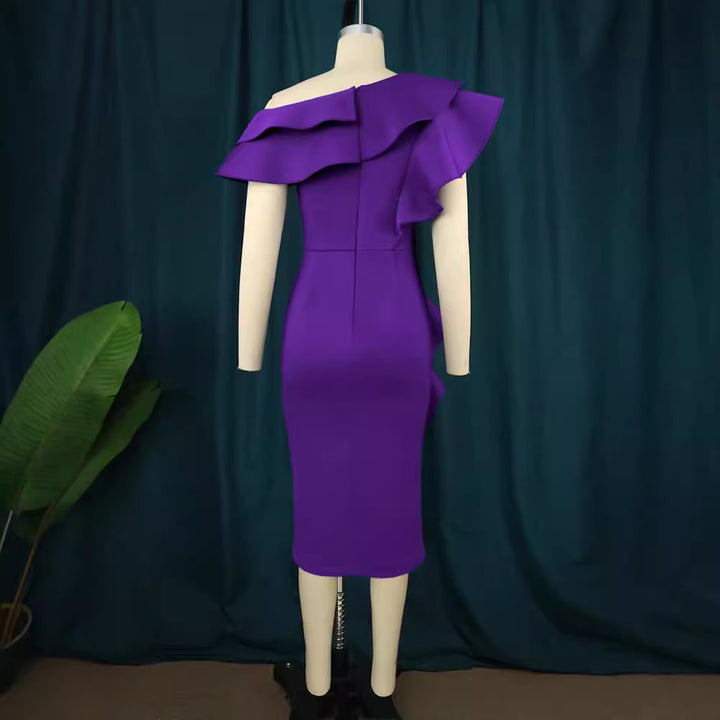 Damen Elegantes Etuikleid mit asymmetrischem Rüschendesign Drune