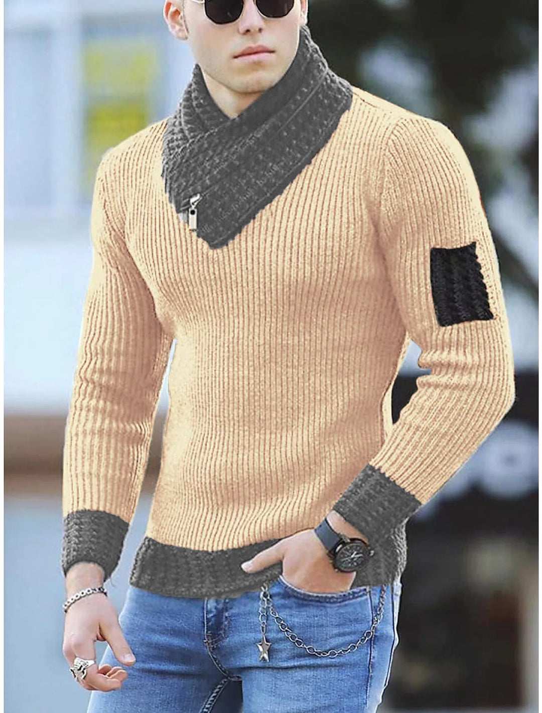 Herren strukturierter Pullover mit modernem Stehkragen Drune