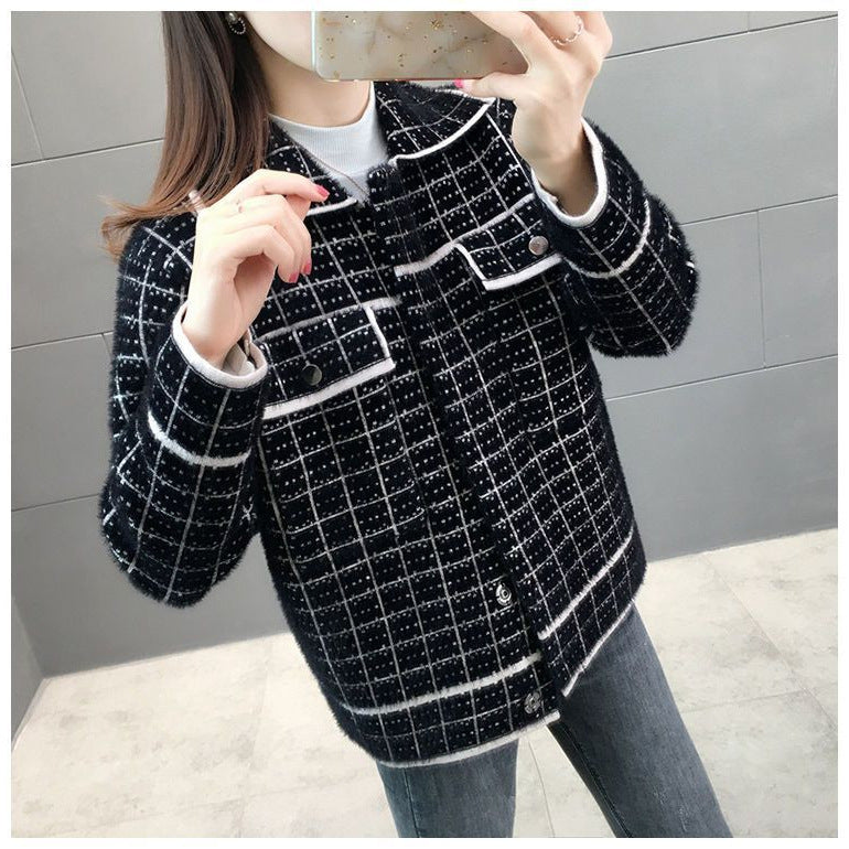 Damen elegante Karojacke mit strukturiertem Design und praktischen Taschen Drune
