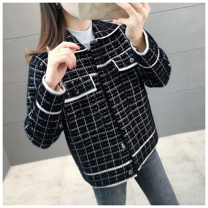 Damen elegante Karojacke mit strukturiertem Design und praktischen Taschen Drune