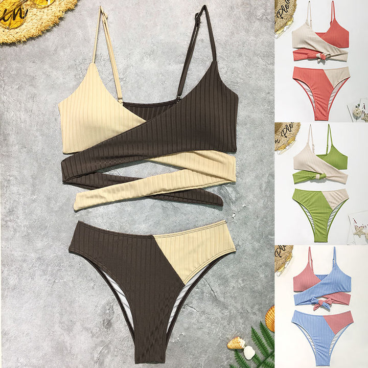 Damen Rippmuster Bikini-Set mit verstellbaren Trägern Drune