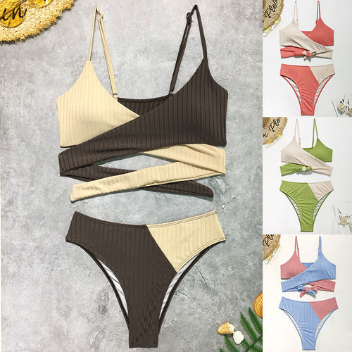 Damen Rippmuster Bikini-Set mit verstellbaren Trägern Drune