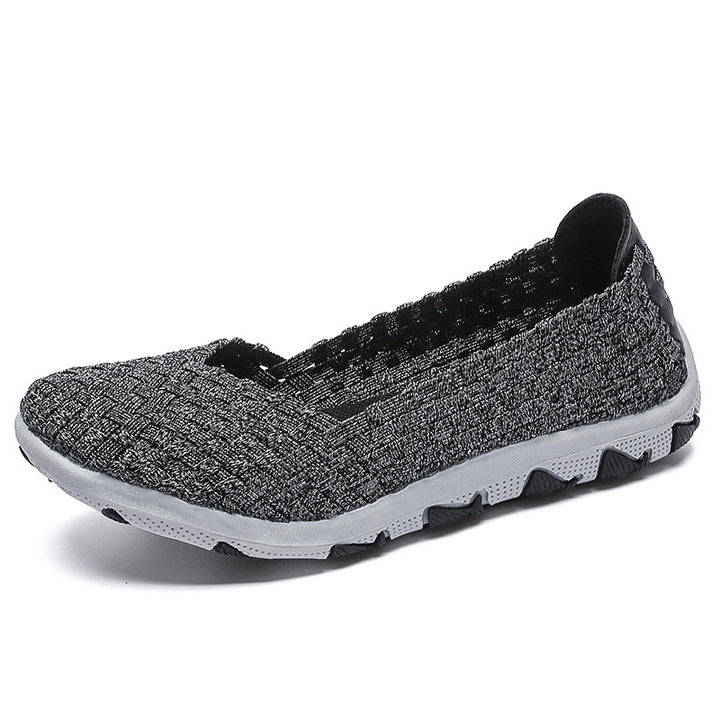 Damen nan gestrickter Slip-On Freizeitschuh mit geflochtenem Obermaterial und rutschfester Flexsohle Drune