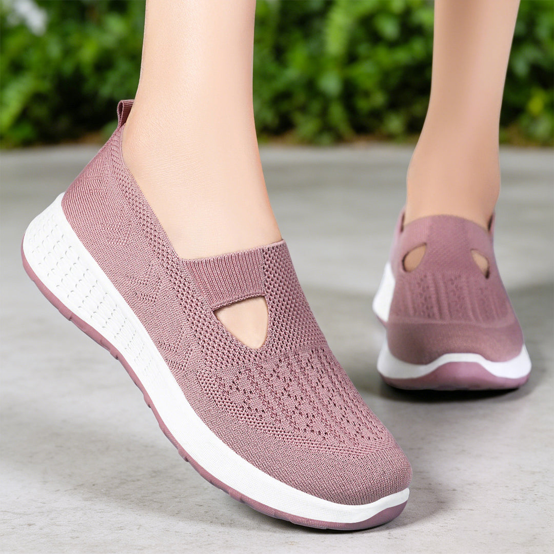 Damen nan gestrickter Slip-On Komfort-Sneaker mit V-Cut, elastischem Einstieg und dämpfender Waben-Zwischensohle Drune