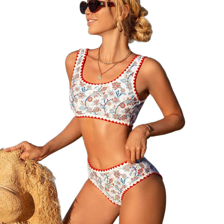 Damen Sportbikini mit floralem Muster und hübschen Rüsche Drune