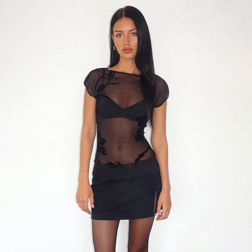 Damen Transparente Bluse mit floralem Design Drune