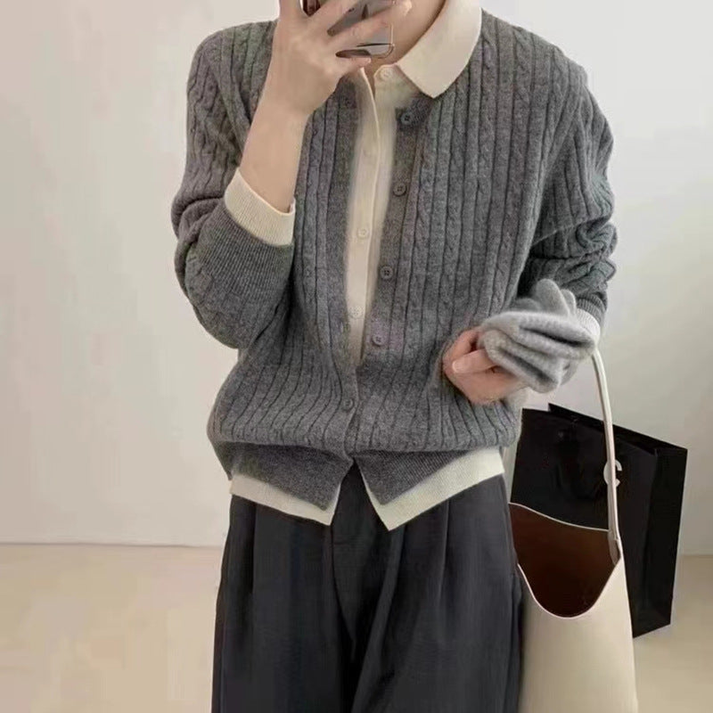 Damen gemütlicher Strickpullover mit modischem Knopfdesign und Rippenstruktur Drune